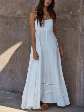 By Together Odessa White 100% Cotton Flowy Maxi Dress with Spaghetti Straps